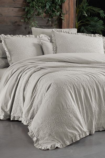 Sarev Σετ κρεβατιού Girona Beige Mood Comfort Διπλό 100% βαμβακερό πλενόμενο σετ κρεβατιού διπλής όψης