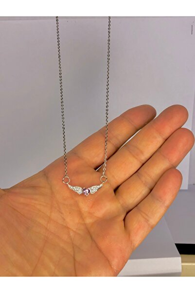 Açıkmeşe Ev Yaşam Ürünleri Melek Kanatlı Pembe Zirkon Taş Kalpli Çelik Kolye