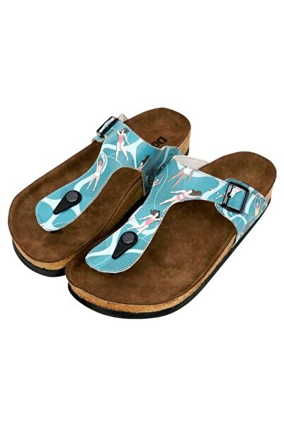 Dogo Women's Vegan Leather Blue Flip Flops - Let's Swim Design