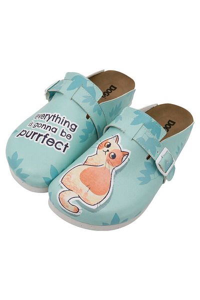Dogo Women's Vegan Leather Turquoise Slippers - Everything Is Gonna Be Purrfect Design