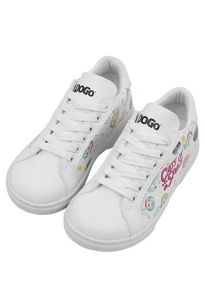 Dogo Pantofi albi din piele vegană pentru copii unisex - Design Cats Of Space