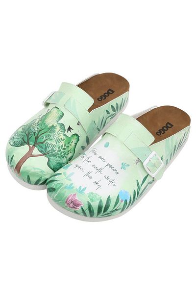 Dogo Women's Vegan Leather Green Slippers - Trees Are Poems Design