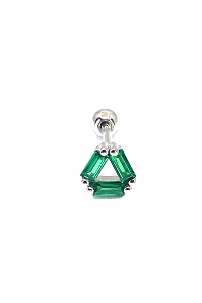 La femme by begum Three Green Baguette Triangle Silver Back Ball Rotating Piercing,helix,flat,conch,tragus etc