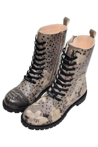 Dogo Women's Vegan Leather Gray Zippered Long Boots - Black Dress Design