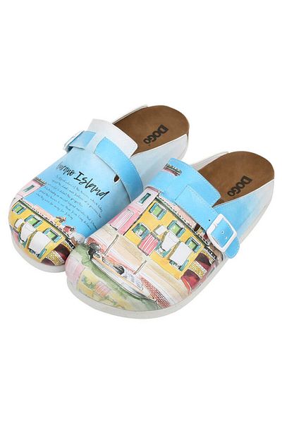 Dogo Papuci de damă din piele vegană turcoaz - Design Burano Island