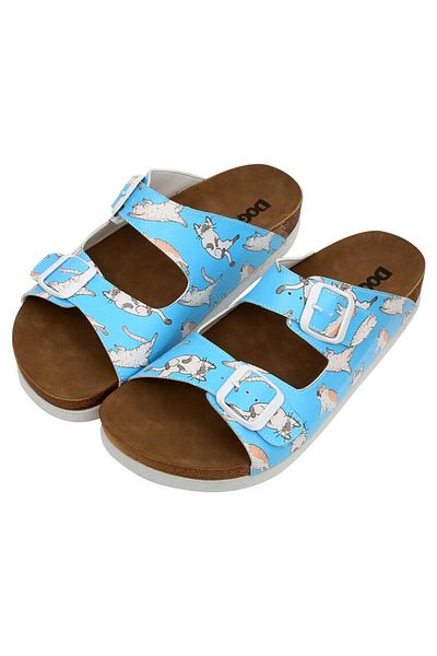 Dogo Papuci de damă din piele vegană turcoaz - Let Me Cat You Design
