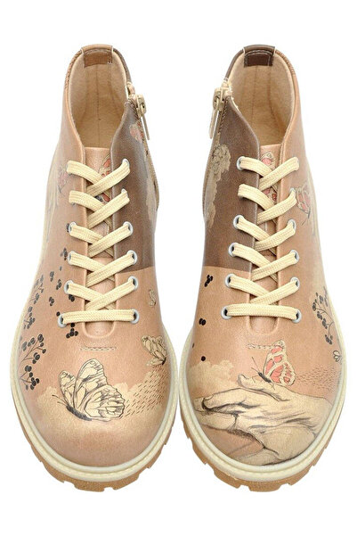 Dogo Γυναικείες Vegan Δερμάτινες Καφέ Κοντές Μπότες με φερμουάρ - Lady Butterfly Design