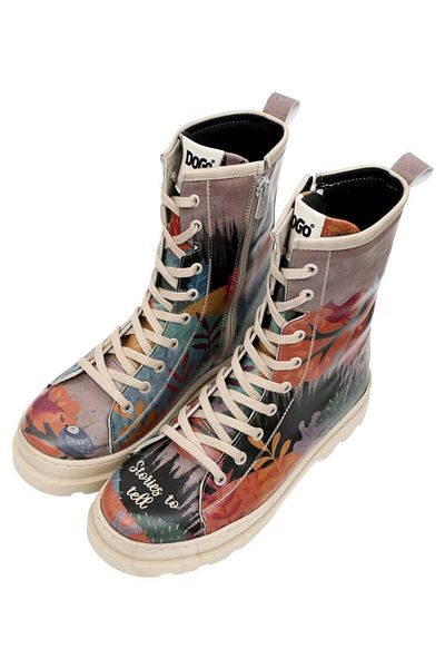 Dogo Women's Vegan Leather Multicolored Zippered Long Boots - Stories To Tell Design
