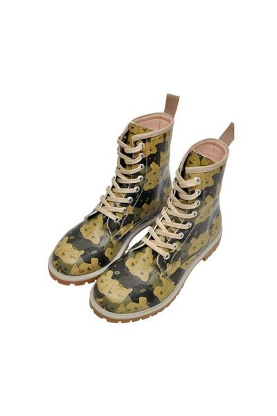 Dogo بوت نسائي طويل من الجلد النباتي باللون الأخضر - تصميم Catmouflage