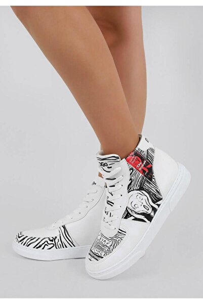 Dogo Women's Vegan Leather White High Sneakers - Edvard Munch The Scream Muse Design
