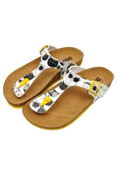 Dogo Women's Vegan Leather White Flip Flops - Monochrome Cats Design