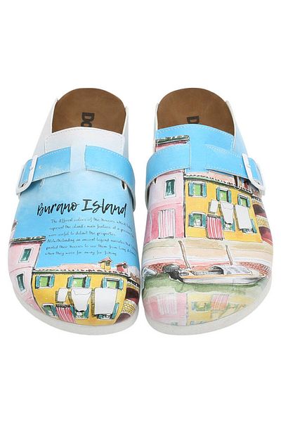 Dogo Papuci de damă din piele vegană turcoaz - Design Burano Island