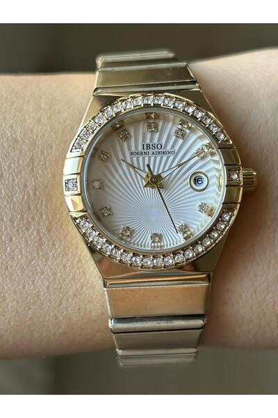 İBSO ساعة يد نسائية أنيقة من IBSO مرصعة بالأحجار مع عرض التقويم (ضمان لمدة عامين)
