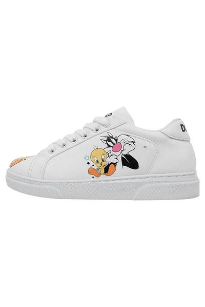 Dogo Pantofi albi din piele vegană unisex pentru copii - Warner Bros Best Of Tweety And Sylvester Design