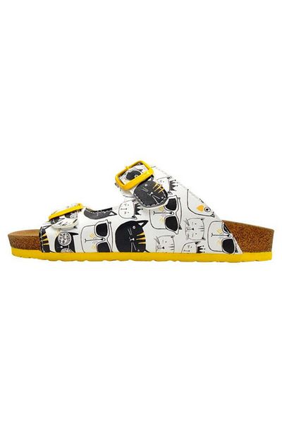 Dogo Women's Vegan Leather White Slippers - Monochrome Cats Design