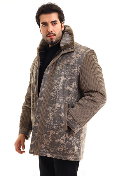 By Karaaslan KALIN KADİFE KÜRKLÜ KABAN KIŞLIK VİNTAGE TARZ OVERSİZE KÜRK YAKA YÜN