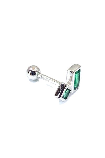 La femme by begum Green Square Rectangle Baguette Silver Back Ball Rotating Piercing,helix,flat,conch,tragus etc