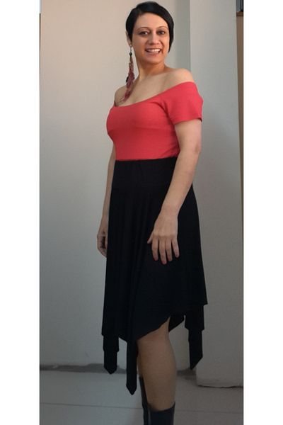 Mertcan Butik Black elastic waist asymmetrical combed cotton Viscose Skirt