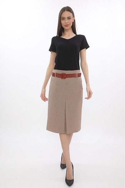 SORALLİNE WOMEN'S A BATTERY SKIRT 65 CM NECK LINED SPRING 722 PATTERNED RED