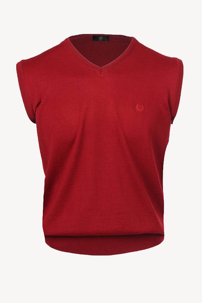 Ysf Men's Claret Red Classic V-Neck Knitwear Sweater