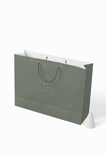 AkalBatu No1 25'li Minimal Seri Kraft Çanta - Yeşil - 40x30x12 Cm