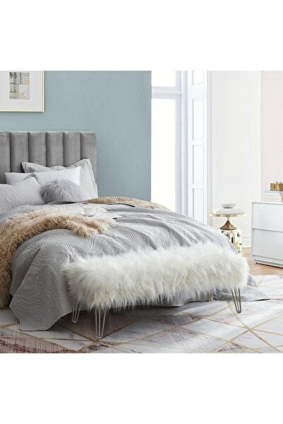 Zem Şila Bench Beyaz Peluş - Silver Ayaklı 90 Cm