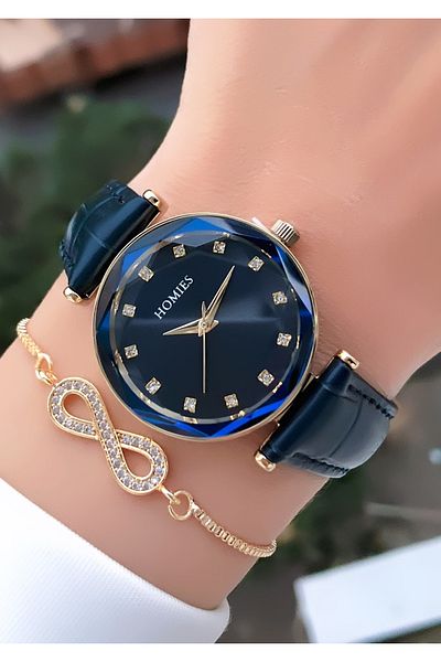 Homies HOMİES BRAND LEATHER CORD WOMEN'S WRISTWATCH WITH BRACELET GIFT