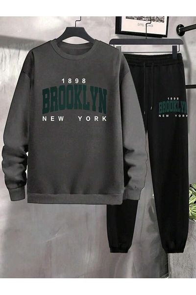 MOONBULL Ανδρικό Σετ αθλητικής φόρμας Brooklyn εμπριμέ σε μπεζ-καφέ