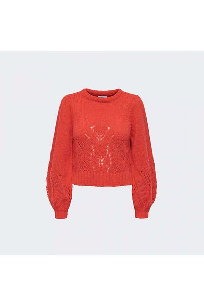 ONLY 15302241 Only Onlcarlıe Life Ls Detail O-Neck Knt Pulover pentru femei Poppy Red
