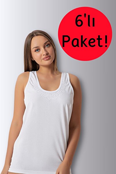 DONEX 1309 Cotton Fabric Embroidered Basic Women's 6-Piece Undershirt Pack