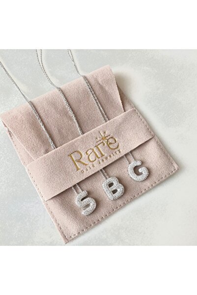 Rare Gold Jewelry Zirkon Taşlı Bombe Harf Kolye 925 Ayar Gümüş C Gold C