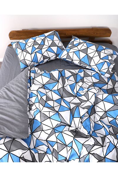 ENESSA Set de lenjerie de pat cu arbaletă elastică cu model geometric albastru