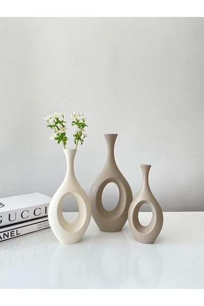 stilinbu Set de 3 vaze ceramice boeme hitite - maro lapte, alb spart, culori maro lapte H253035
