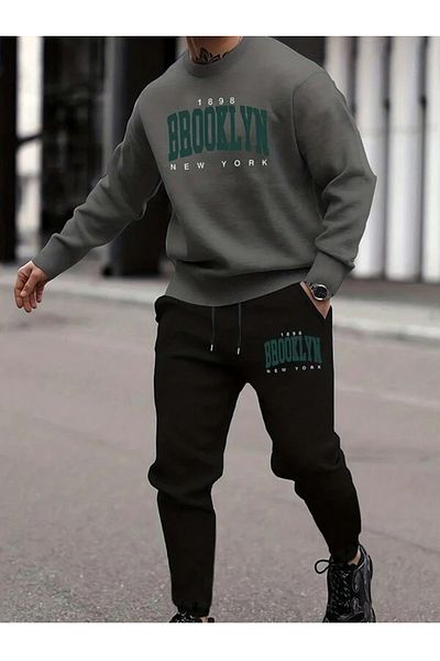 MOONBULL Ανδρικό Σετ αθλητικής φόρμας Brooklyn εμπριμέ σε μπεζ-καφέ