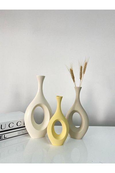 stilinbu Κεραμικό βάζο Bohemian Hitite - 3' H253035 (Κατεστραμμένο λευκό-μπεζ-κίτρινο)