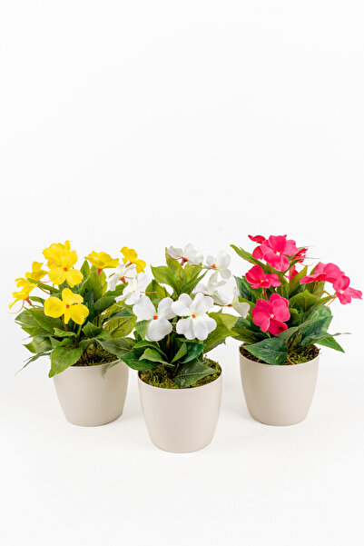 YAPAY ÇİÇEKÇİNİZ زهرة صناعية للزينة في وعاء أبيض 25 سم