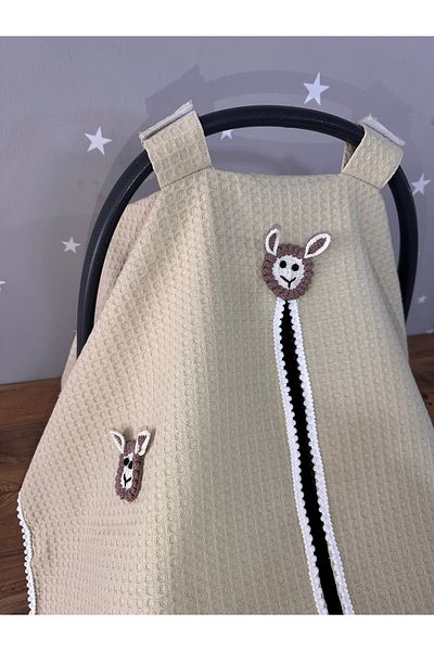 Jaju Baby Beige Waffle Fabric Organic Lamb Design Stroller Cover