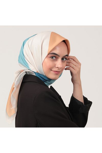 ipekistanbul Βαμβακερό μεταξωτό κασκόλ - Μοτίβο Ellipse - Caramel Denim Blue