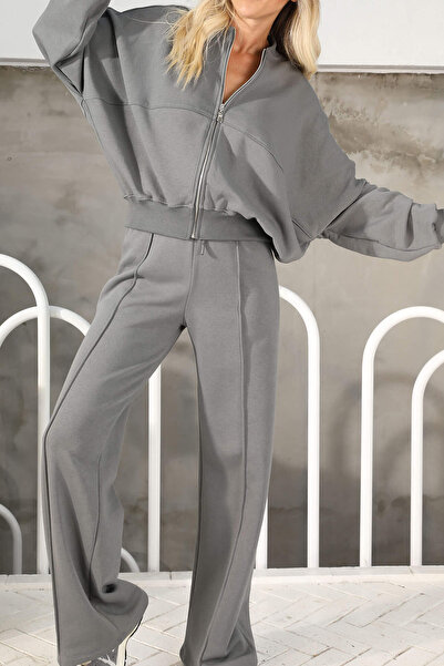 XXL BUTİK Kadın Penye 3 Iplik Şardonlu Kumaş Gts022 - Antrasit