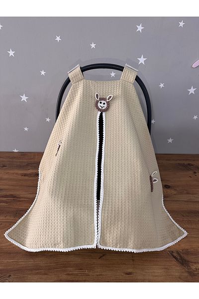 Jaju Baby Beige Waffle Fabric Organic Lamb Design Stroller Cover