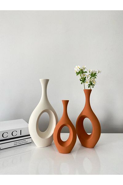 stilinbu Σετ βάζων κεραμικό Bohemian Hitite 3 τεμαχίων - H253035 (Καταστραφές Λευκό-Καταστραφές-Καταστραφές)