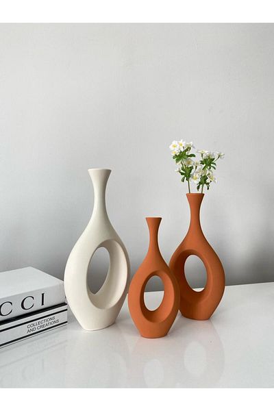 stilinbu Σετ βάζων κεραμικό Bohemian Hitite 3 τεμαχίων - H253035 (Καταστραφές Λευκό-Καταστραφές-Καταστραφές)