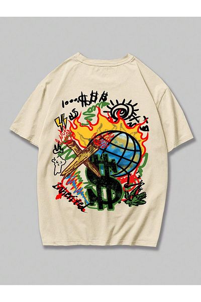 MAGORS Street Life Printed Oversize Βαμβακερό μπεζ μπλουζάκι