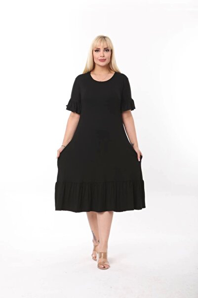ModaSehle Women's Plus Size Skirt Ruffle Pocket Viscose Fabric Stretchy Short Sleeve Dress