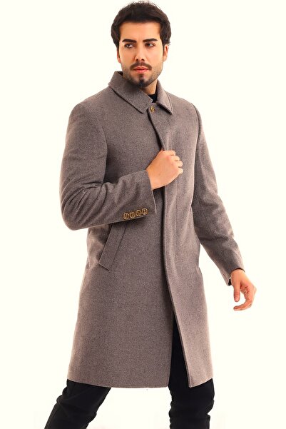 By Karaaslan Sütlü Kahverengi Bebe yaka kaşmir kaban bebe yaka regular kalıp ...