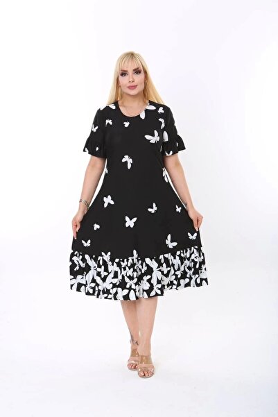 ModaSehle Women's Plus Size Skirt Ruffle Pocket Viscose Fabric Stretchy Short Sleeve Dress