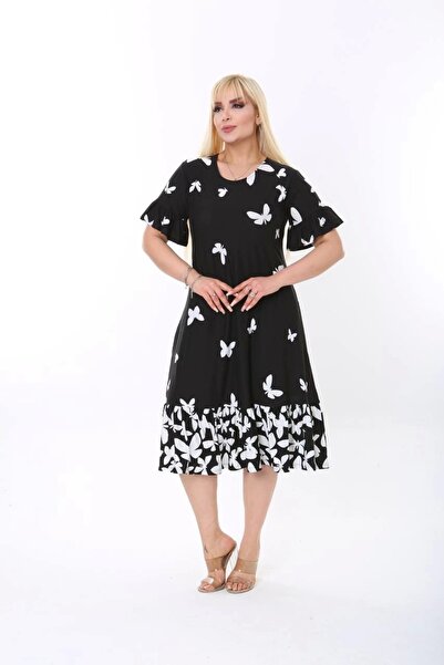 ModaSehle Women's Plus Size Skirt Ruffle Pocket Viscose Fabric Stretchy Short Sleeve Dress