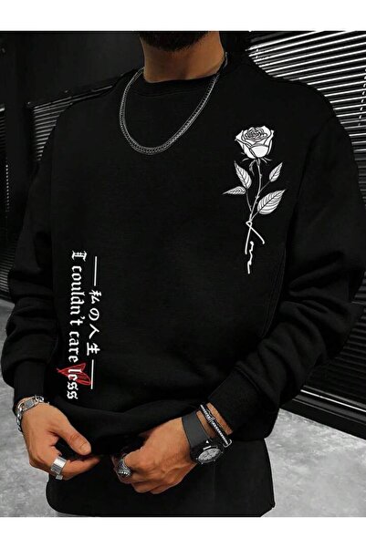 AEMİ Чоловічий оверсайз-светр з принтом троянд на комірі в стилі вулиці Харад...
