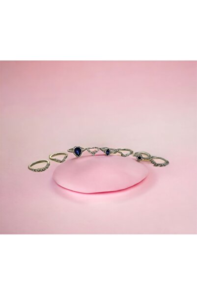 Vitastyle طقم خاتم فضي مكون من 8 قطع من حجر الزركون الأزرق