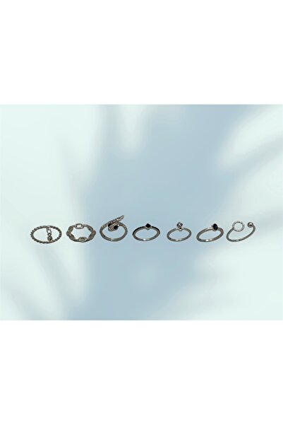 Vitastyle مجموعة خواتم فضية مكونة من 7 قطع بتفاصيل ثعبان